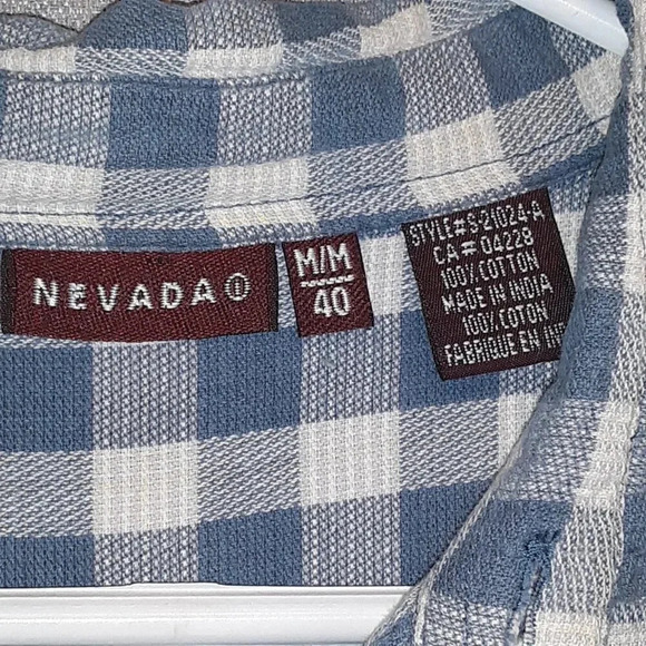 Men's Nevada Long Sleeve Blue & White Plaid  Cotton Shirt Size 40 - Picture 2 of 6